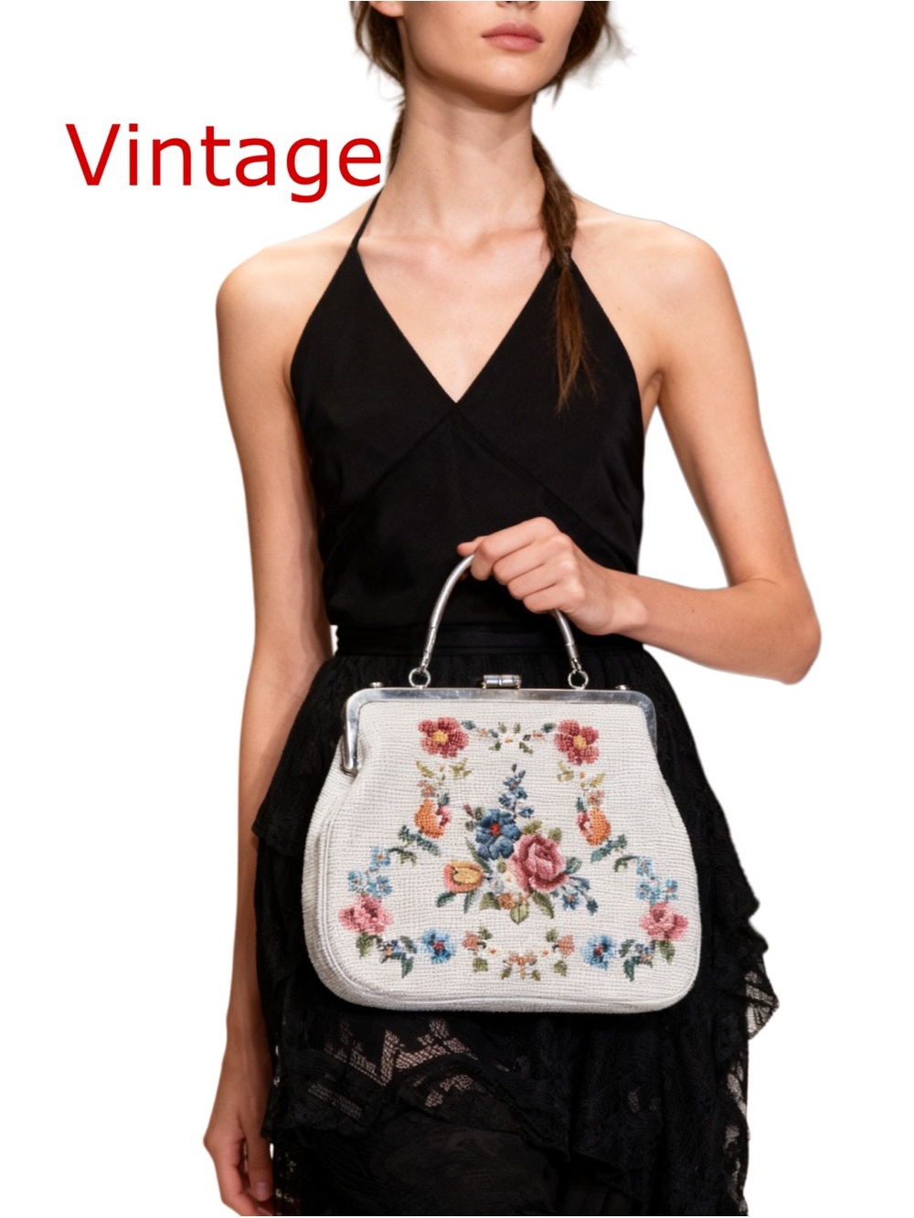 Vintage Needlepoint Flower Purse,